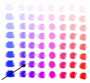 The grid of splotches, with an arrow pointing to a pretty intense, purple splotch